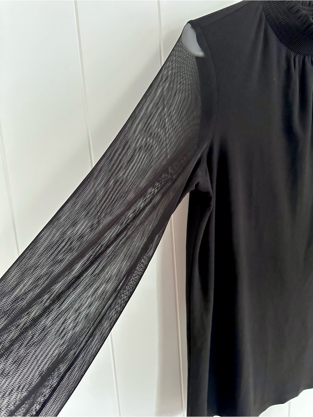 Anne Klein Black Mock Neck Top with Sheer Long Sleeves - Picture 5 of 10
